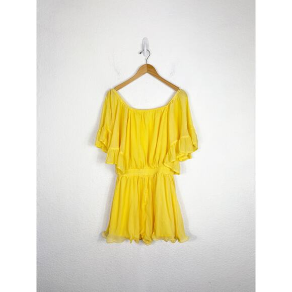 Vici Endless Rose Yellow Ruffled Sleeve Romper Medium Off Shoulder Chiffon - Picture 3 of 13